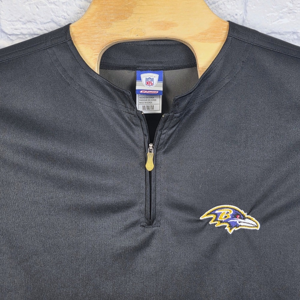Reebok Men Black NFL Baltimore Ravens Football 1/4 Zip Pullover Training Medium